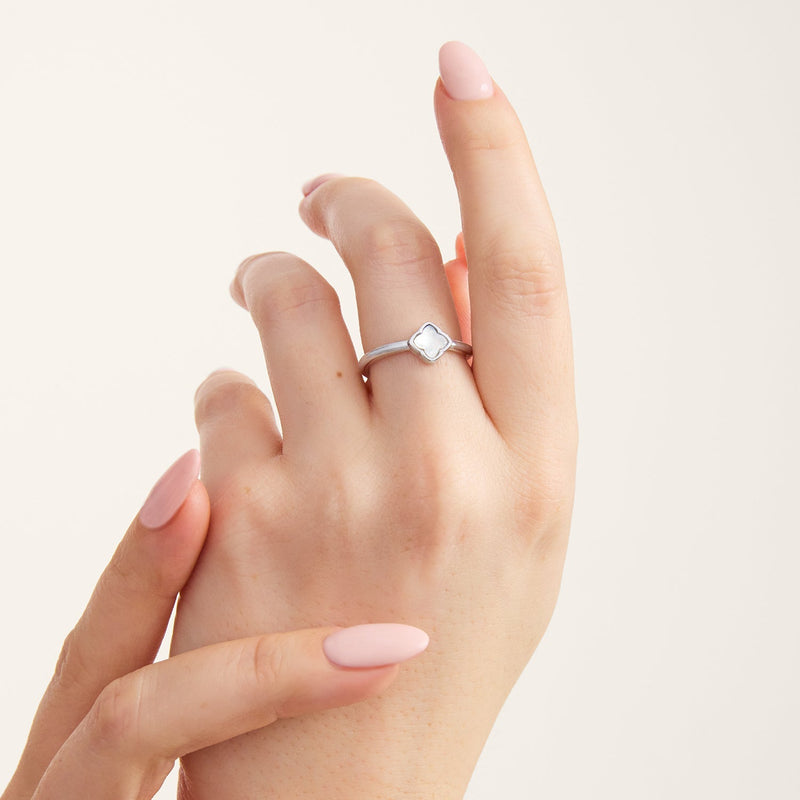 Mini Pearl Clover Ring & Earrings Set (Silver)