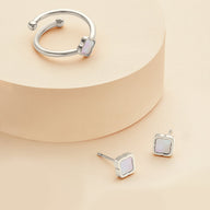 Mini Pearl Clover Ring & Earrings Set (Silver)