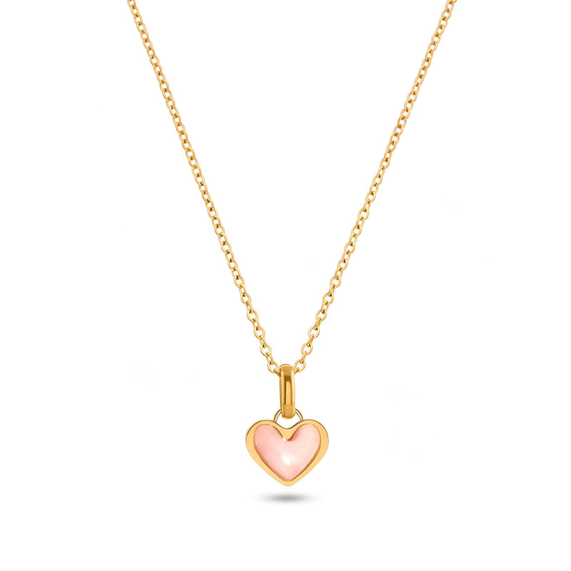 Pale Pink Opal Heart Necklace (Gold)