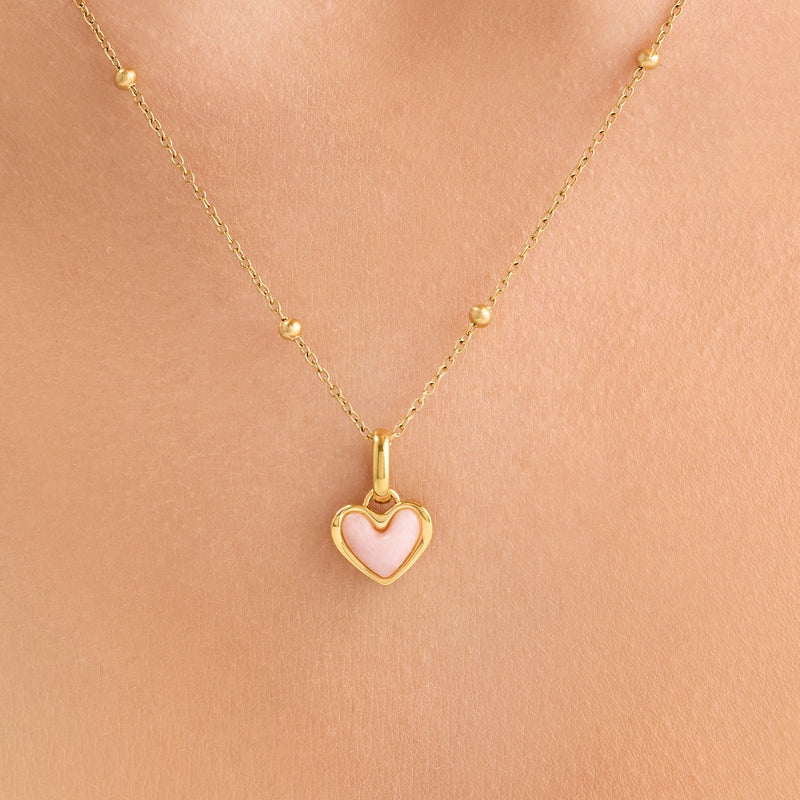 Pale Pink Opal Heart Necklace (Gold)