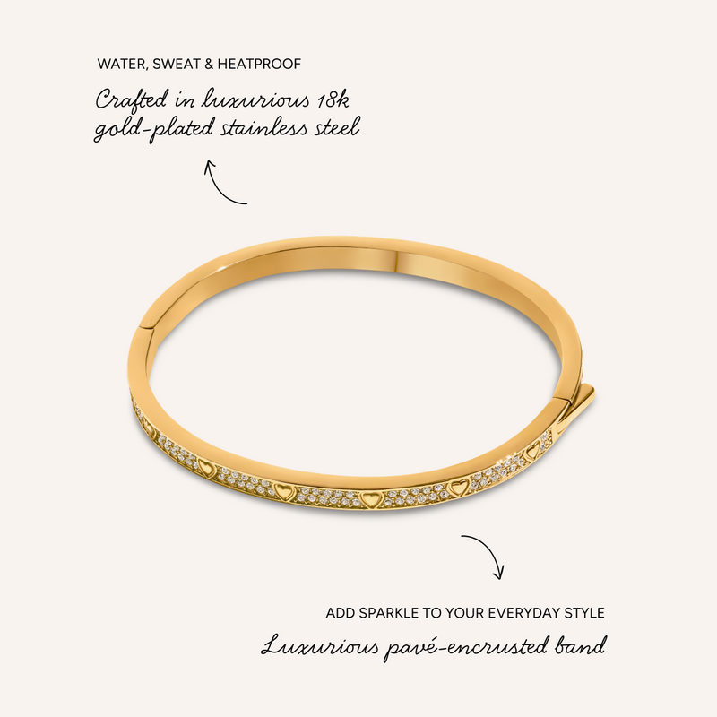 Mini Pavé Crystal Heart Bangle (Gold)