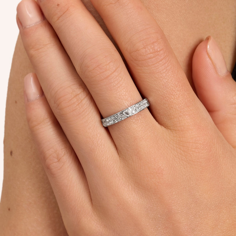 Pavé Crystal Heart Ring (Silver)