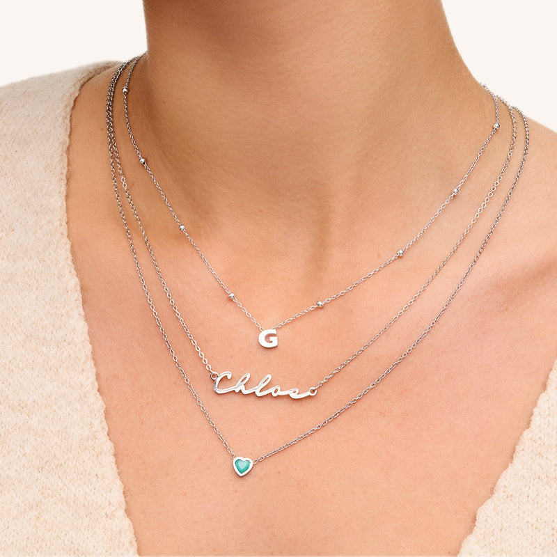 Steiff Teddy Bear & Initial Necklace Bundle (Silver)