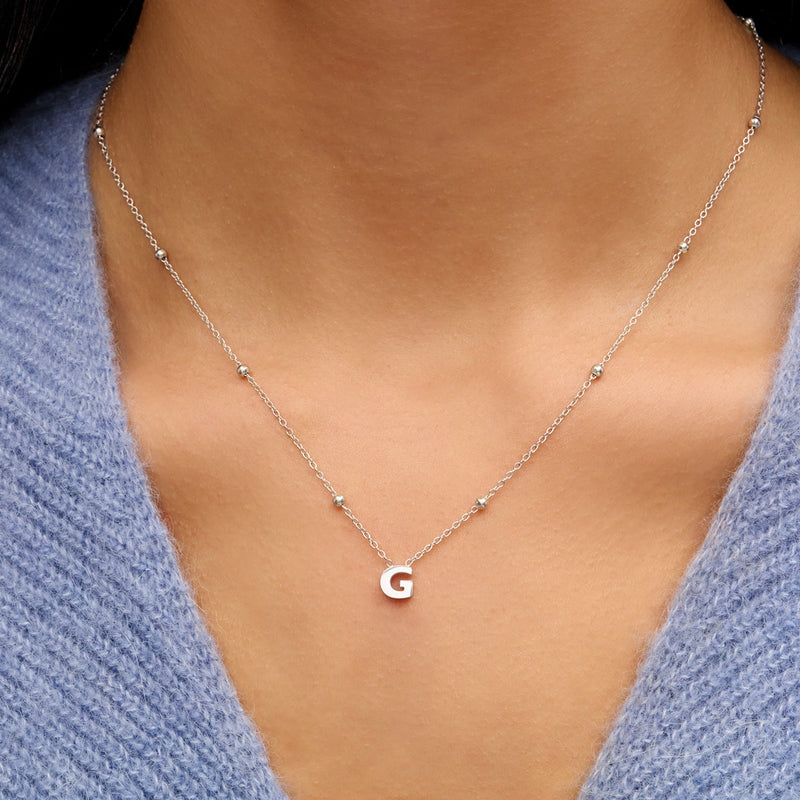 Steiff Teddy Bear & Initial Necklace Bundle (Silver)