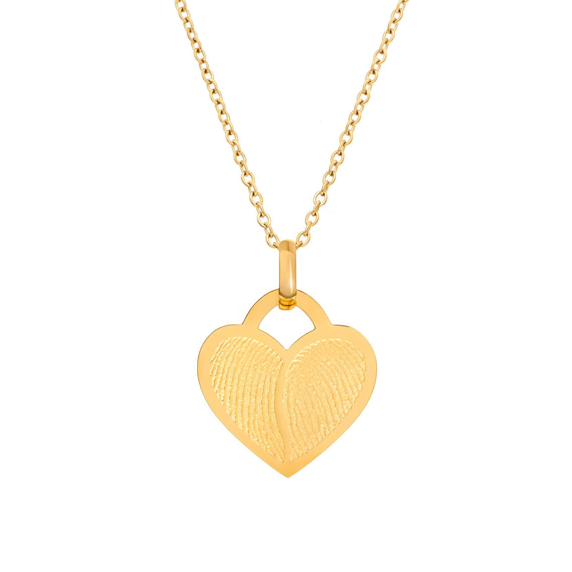 Double Fingerprint Heart Token Necklace (Gold)