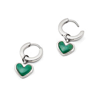Green Quartz Heart Huggie Earrings (Silver)