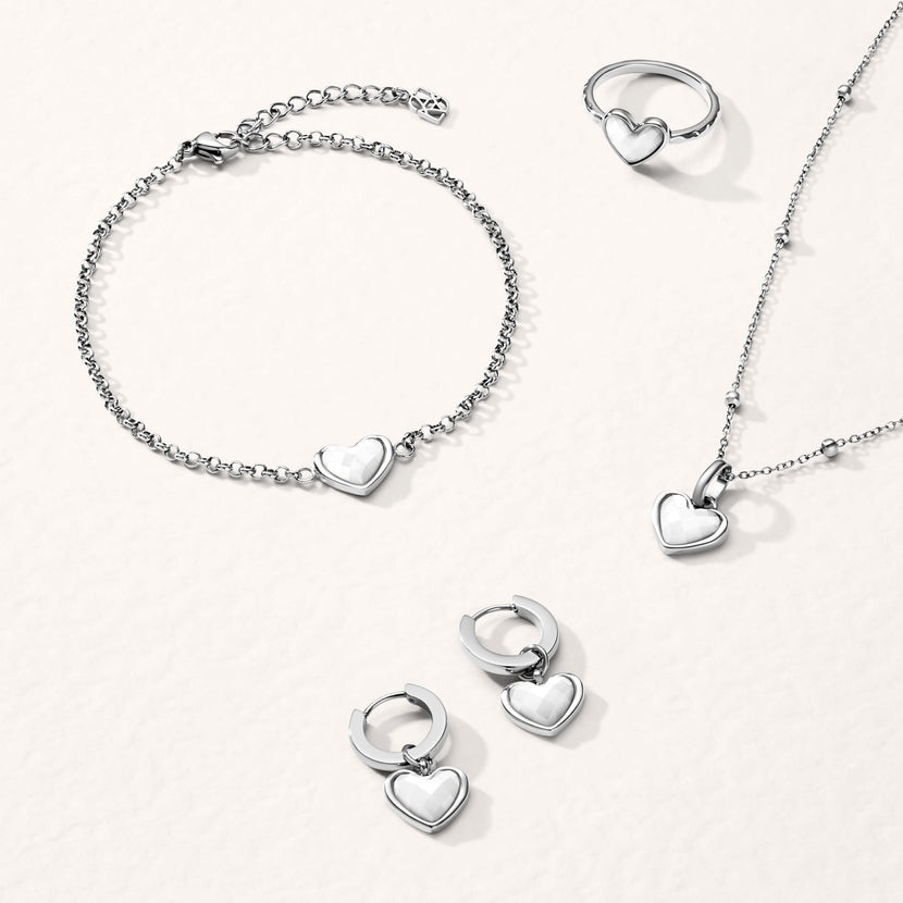 White Quartz Heart Bracelet (Silver)