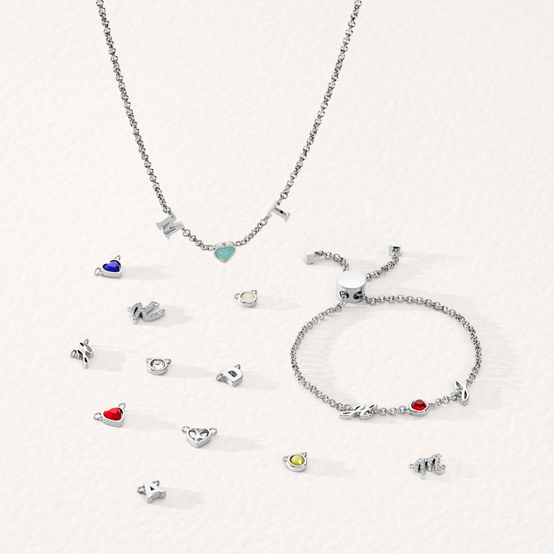 Made Mine Initials & Birthstone Bracelet (Silver)