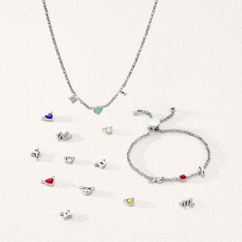 Made Mine Initials & Birthstone Bracelet (Silver)
