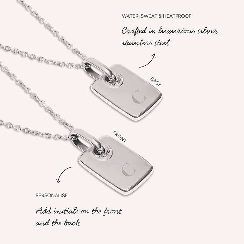 Mini Written In The Stars Initial Tag Necklace (Silver)