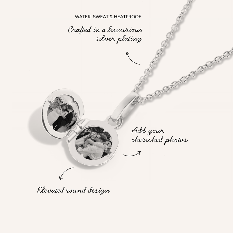 Round Double Photo Locket Necklace (Silver)