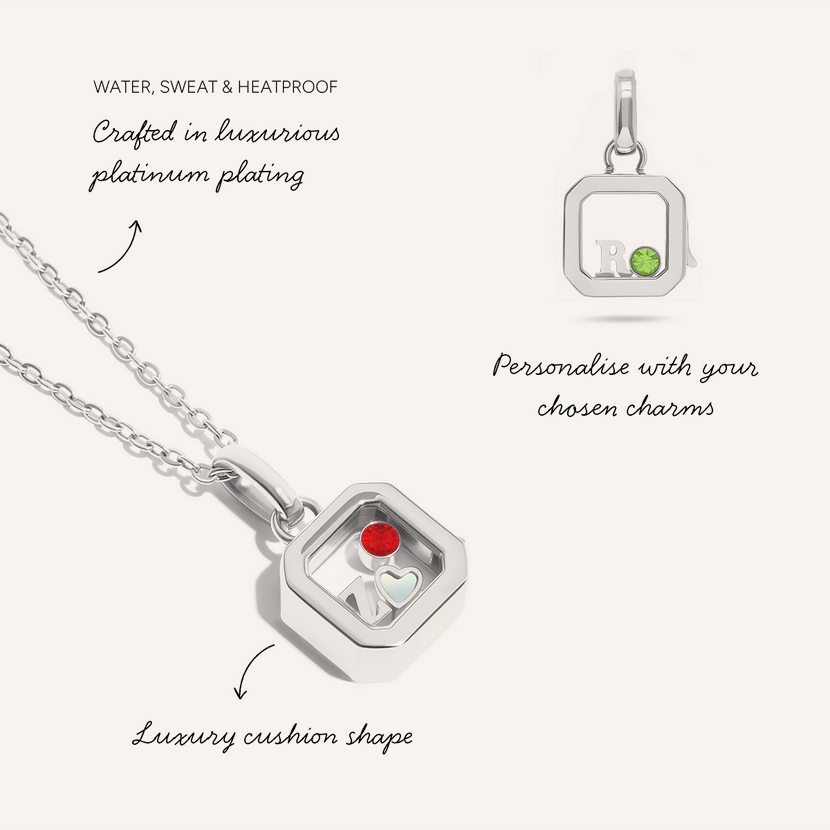 Floating Charm Cushion Locket Necklace (Silver)