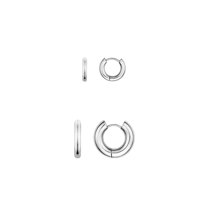 Small Chunky Huggie Hoop Earring Set (Silver)