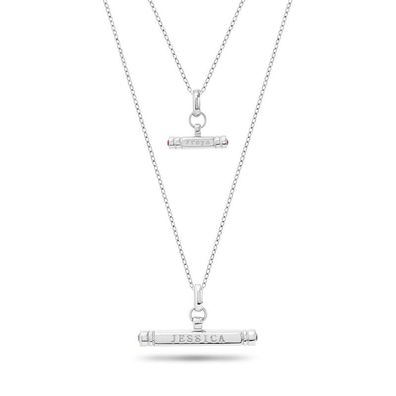Mini & Me T-Bar Necklace Set (Silver)