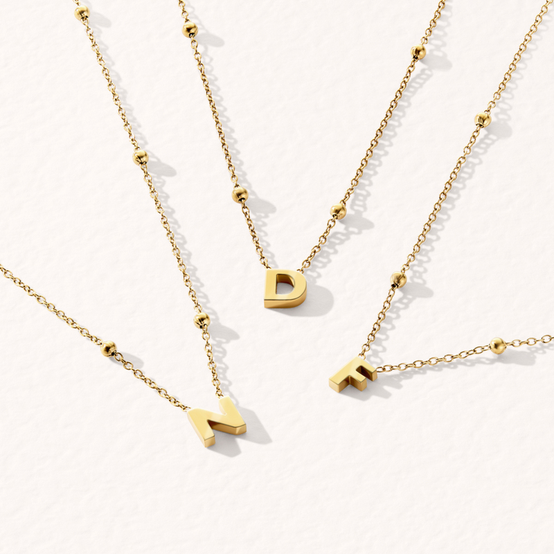 Steiff Teddy Bear & Initial Necklace Bundle (Gold)