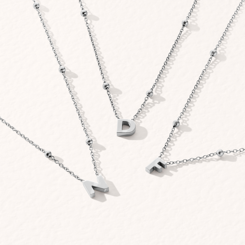 Steiff Teddy Bear & Initial Necklace Bundle (Silver)