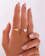 White Quartz Heart Earring & Ring Set (Gold)