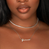 Crystal Signature Name Necklace (Silver)