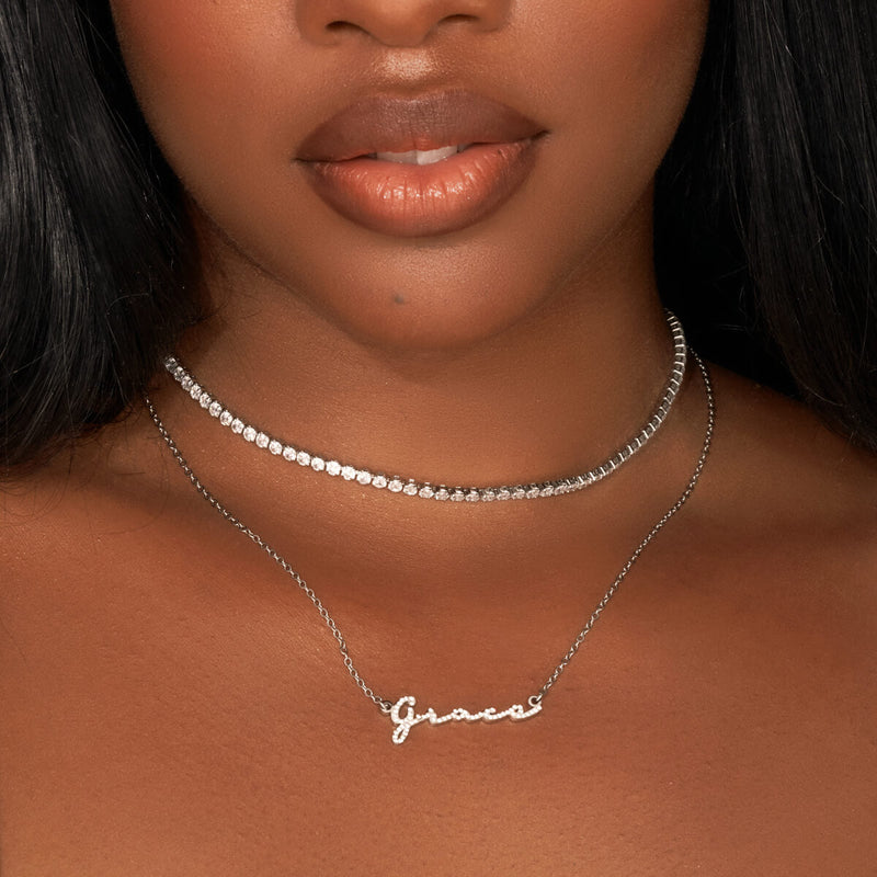 Crystal Signature Name Necklace (Silver)