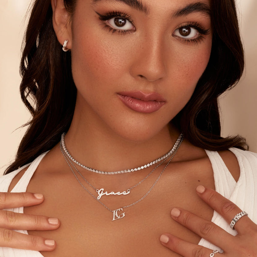 Crystal Signature Name Necklace (Silver)