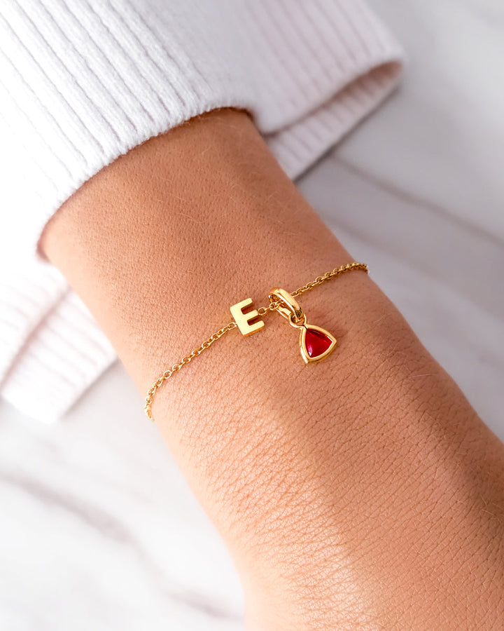 Birthstone & Made Mine Letter Bracelet (Gold)