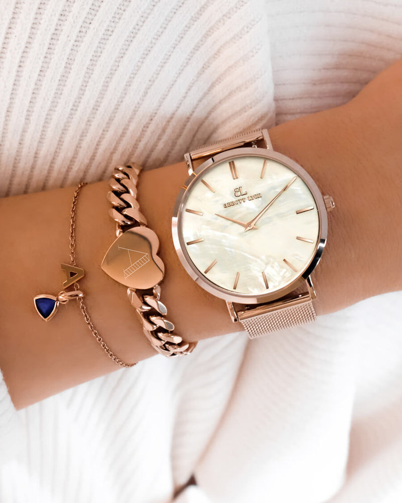Birthstone & Made Mine Letter Bracelet (Rose Gold)