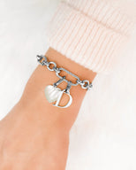 Letter & Birthstone Figaro Chain Bracelet (Silver)