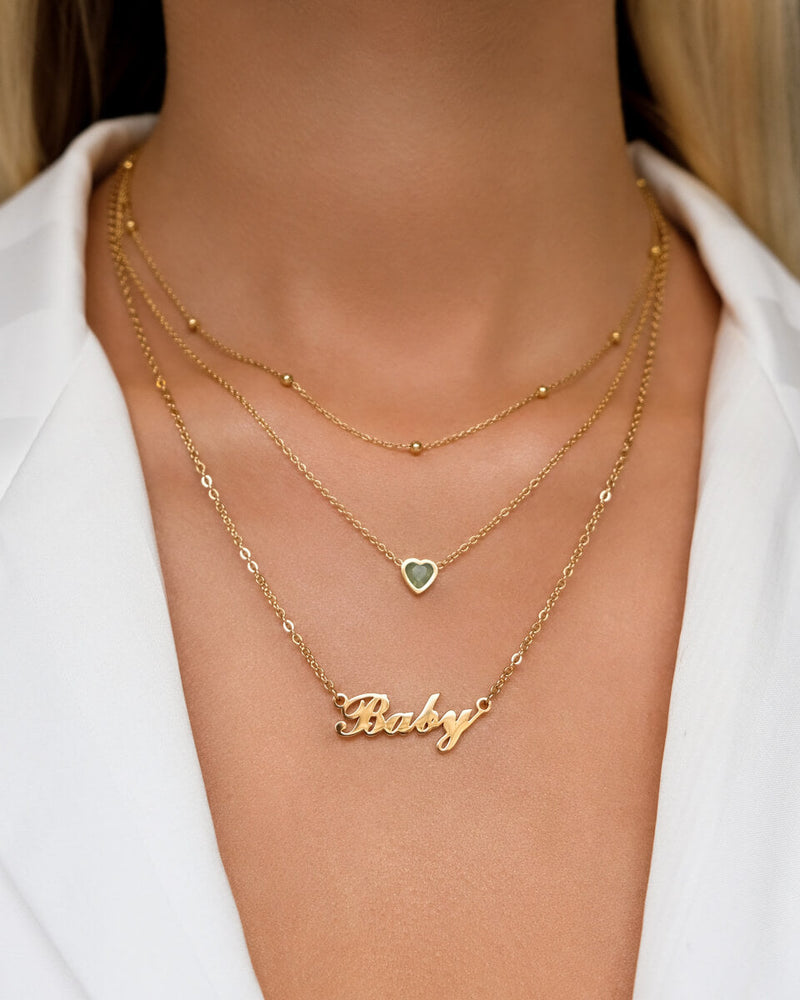Mini Heart Birthstone Necklace (Gold)