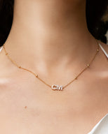 Pearl Initials Sphere Chain Necklace (Gold)